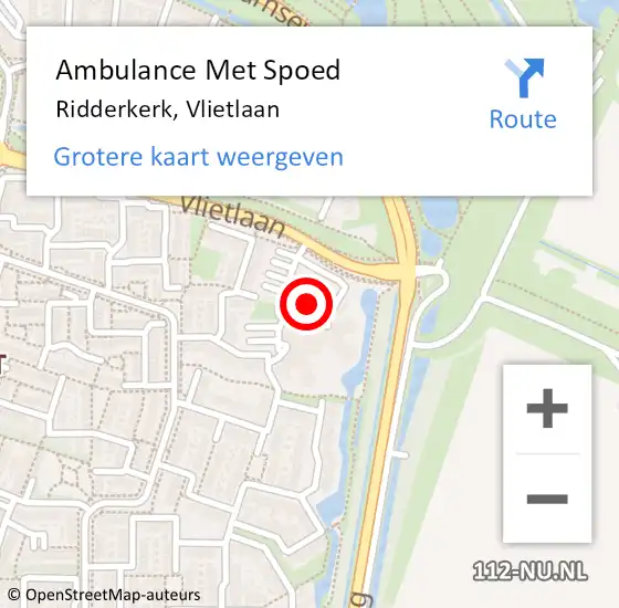 Locatie op kaart van de 112 melding: Ambulance Met Spoed Naar Ridderkerk, Vlietlaan op 19 juni 2024 17:03