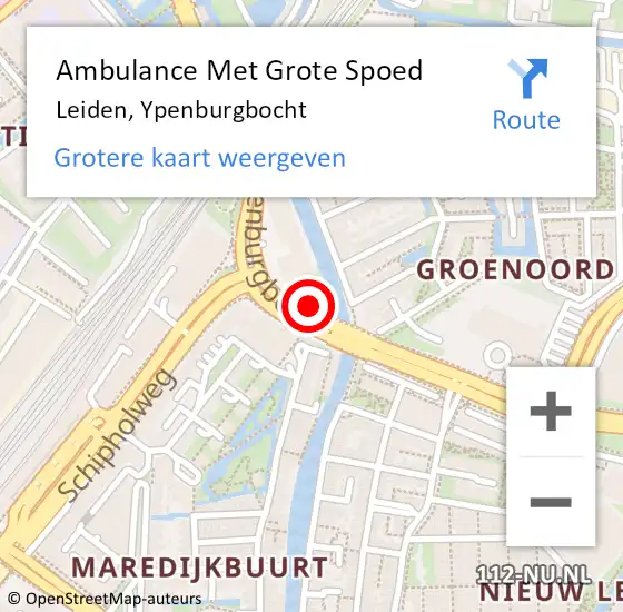 Locatie op kaart van de 112 melding: Ambulance Met Grote Spoed Naar Leiden, Ypenburgbocht op 19 juni 2024 17:29