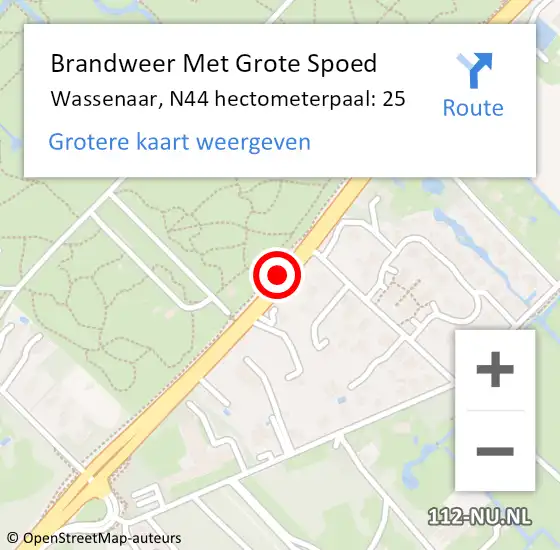 Locatie op kaart van de 112 melding: Brandweer Met Grote Spoed Naar Wassenaar, N44 hectometerpaal: 25 op 19 juni 2024 17:49