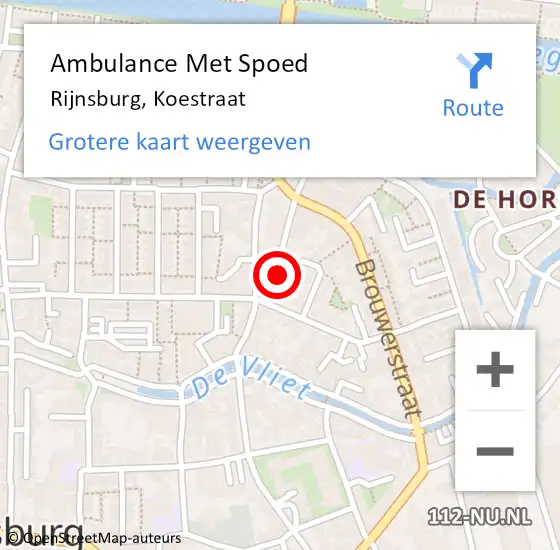 Locatie op kaart van de 112 melding: Ambulance Met Spoed Naar Rijnsburg, Koestraat op 19 juni 2024 17:57