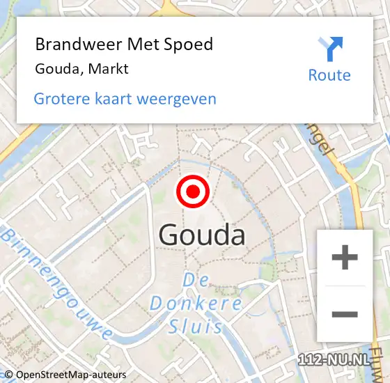 Locatie op kaart van de 112 melding: Brandweer Met Spoed Naar Gouda, Markt op 19 juni 2024 18:06