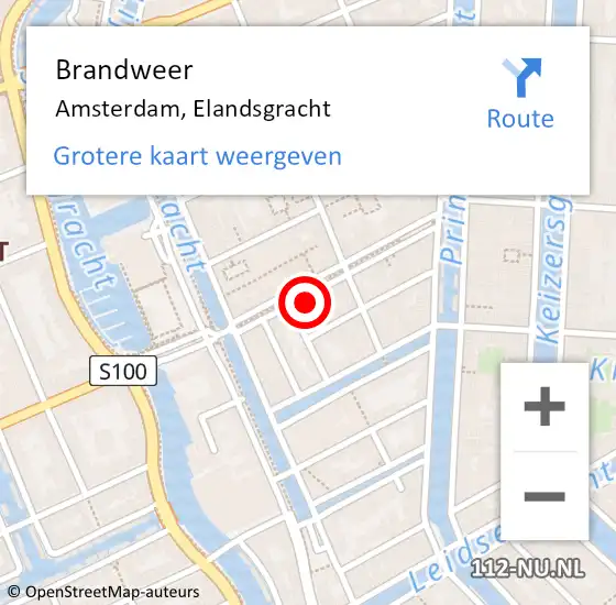 Locatie op kaart van de 112 melding: Brandweer Amsterdam, Elandsgracht op 19 juni 2024 18:31