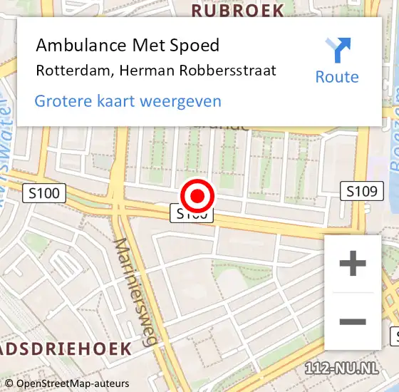 Locatie op kaart van de 112 melding: Ambulance Met Spoed Naar Rotterdam, Herman Robbersstraat op 19 juni 2024 18:43