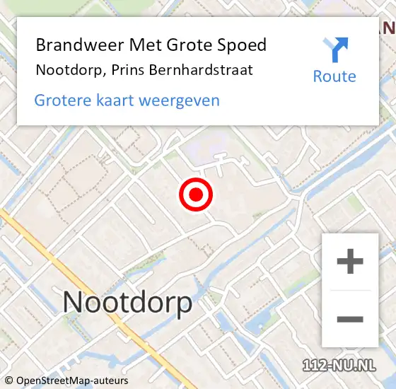 Locatie op kaart van de 112 melding: Brandweer Met Grote Spoed Naar Nootdorp, Prins Bernhardstraat op 19 juni 2024 18:47