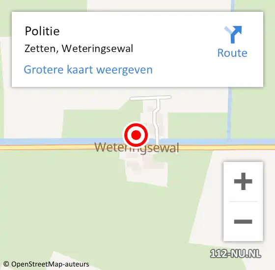 Locatie op kaart van de 112 melding: Politie Zetten, Weteringsewal op 19 juni 2024 19:09