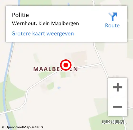 Locatie op kaart van de 112 melding: Politie Wernhout, Klein Maalbergen op 19 juni 2024 19:12