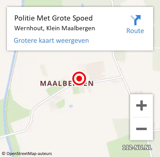 Locatie op kaart van de 112 melding: Politie Met Grote Spoed Naar Wernhout, Klein Maalbergen op 19 juni 2024 19:12