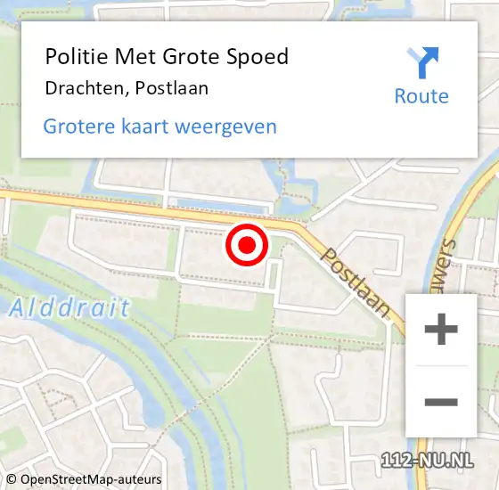 Locatie op kaart van de 112 melding: Politie Met Grote Spoed Naar Drachten, Postlaan op 19 juni 2024 19:50