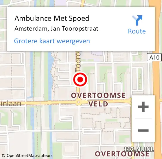 Locatie op kaart van de 112 melding: Ambulance Met Spoed Naar Amsterdam, Jan Tooropstraat op 19 juni 2024 20:08