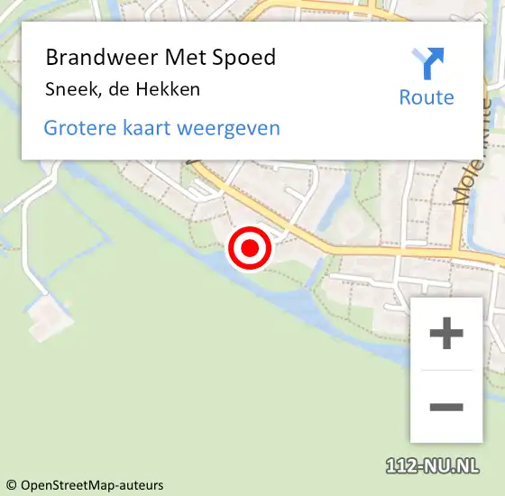 Locatie op kaart van de 112 melding: Brandweer Met Spoed Naar Sneek, de Hekken op 19 juni 2024 20:10