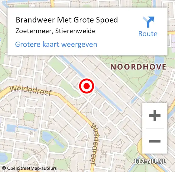 Locatie op kaart van de 112 melding: Brandweer Met Grote Spoed Naar Zoetermeer, Stierenweide op 19 juni 2024 20:11