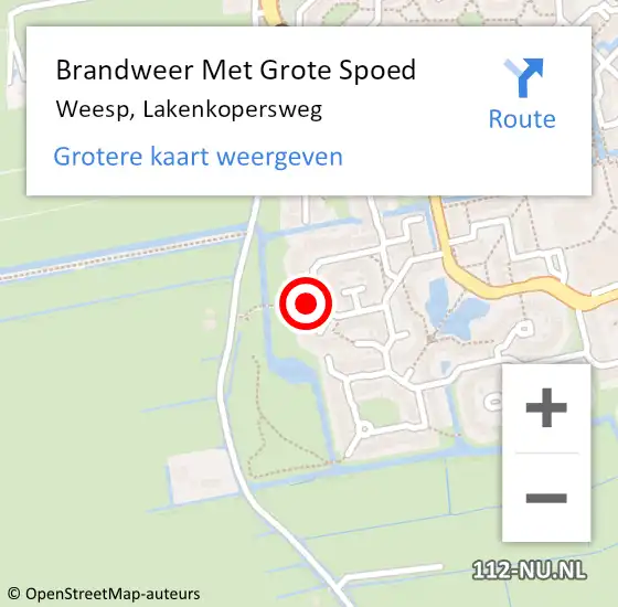 Locatie op kaart van de 112 melding: Brandweer Met Grote Spoed Naar Weesp, Lakenkopersweg op 19 juni 2024 20:20