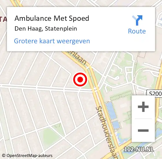 Locatie op kaart van de 112 melding: Ambulance Met Spoed Naar Den Haag, Statenplein op 19 juni 2024 20:28