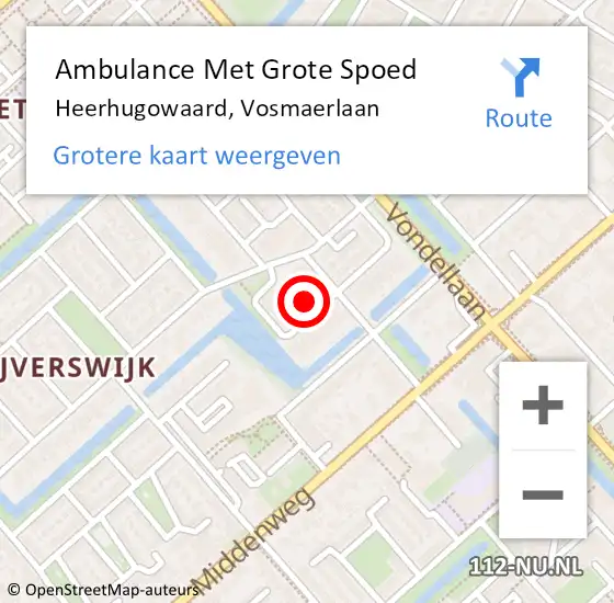 Locatie op kaart van de 112 melding: Ambulance Met Grote Spoed Naar Heerhugowaard, Vosmaerlaan op 19 juni 2024 20:29