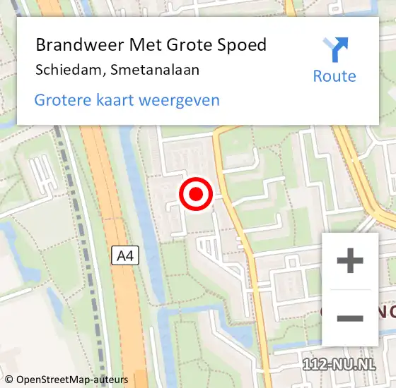 Locatie op kaart van de 112 melding: Brandweer Met Grote Spoed Naar Schiedam, Smetanalaan op 19 juni 2024 20:30