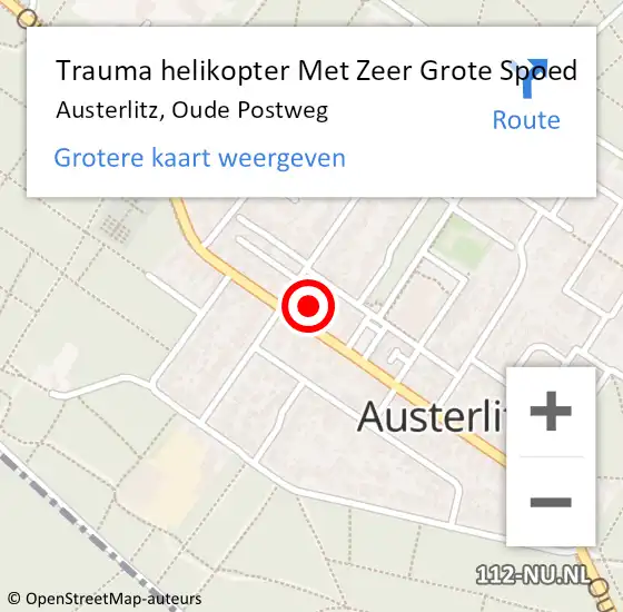 Locatie op kaart van de 112 melding: Trauma helikopter Met Zeer Grote Spoed Naar Austerlitz, Oude Postweg op 19 juni 2024 20:32
