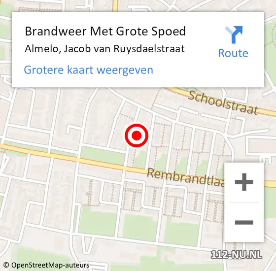 Locatie op kaart van de 112 melding: Brandweer Met Grote Spoed Naar Almelo, Jacob van Ruysdaelstraat op 19 juni 2024 21:27