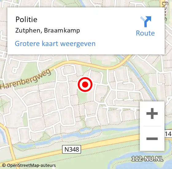 Locatie op kaart van de 112 melding: Politie Zutphen, Braamkamp op 19 juni 2024 21:32