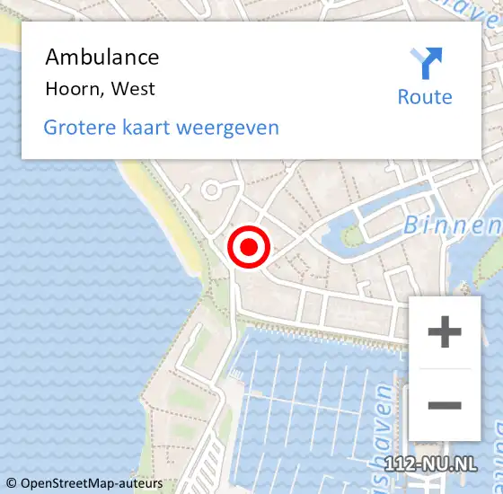 Locatie op kaart van de 112 melding: Ambulance Hoorn, West op 19 juni 2024 21:32