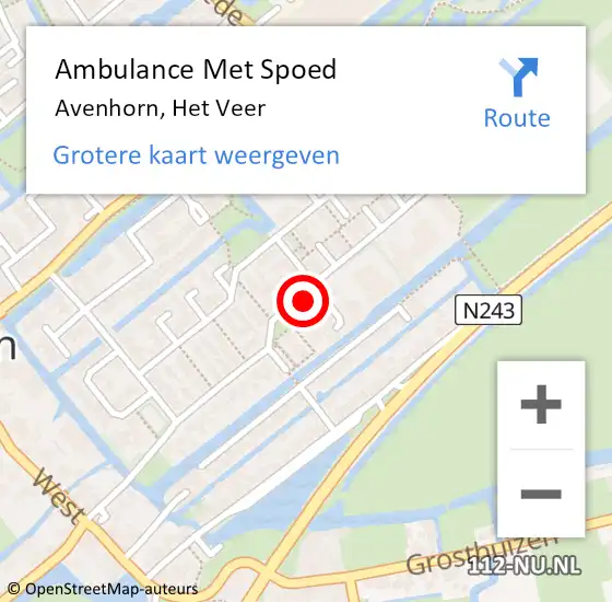 Locatie op kaart van de 112 melding: Ambulance Met Spoed Naar Avenhorn, Het Veer op 19 juni 2024 22:01