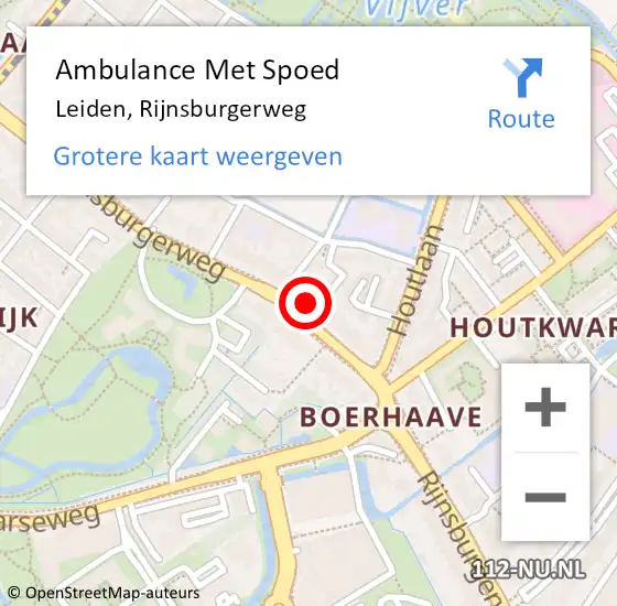 Locatie op kaart van de 112 melding: Ambulance Met Spoed Naar Leiden, Rijnsburgerweg op 19 juni 2024 22:16