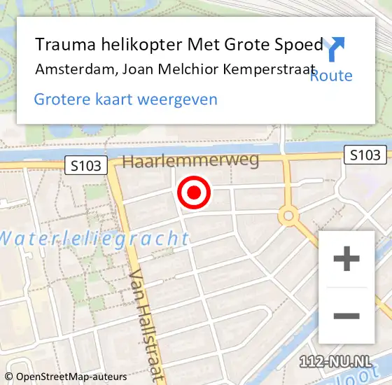 Locatie op kaart van de 112 melding: Trauma helikopter Met Grote Spoed Naar Amsterdam, Joan Melchior Kemperstraat op 19 juni 2024 22:23