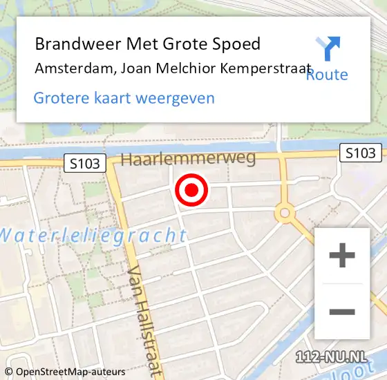 Locatie op kaart van de 112 melding: Brandweer Met Grote Spoed Naar Amsterdam, Joan Melchior Kemperstraat op 19 juni 2024 22:24