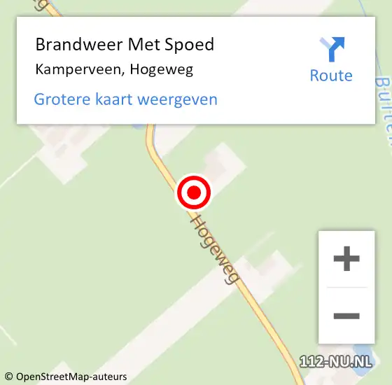 Locatie op kaart van de 112 melding: Brandweer Met Spoed Naar Kamperveen, Hogeweg op 19 juni 2024 22:35