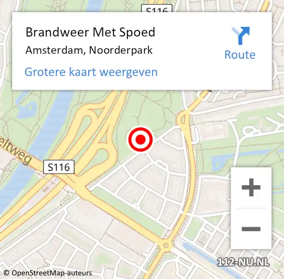 Locatie op kaart van de 112 melding: Brandweer Met Spoed Naar Amsterdam, Noorderpark op 19 juni 2024 22:42