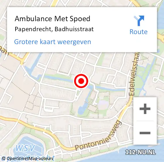 Locatie op kaart van de 112 melding: Ambulance Met Spoed Naar Papendrecht, Badhuisstraat op 19 juni 2024 23:01