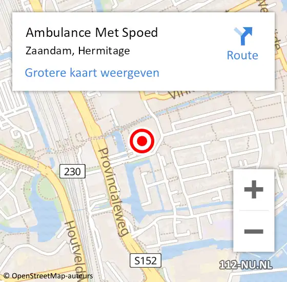 Locatie op kaart van de 112 melding: Ambulance Met Spoed Naar Zaandam, Hermitage op 19 juni 2024 23:30