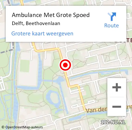 Locatie op kaart van de 112 melding: Ambulance Met Grote Spoed Naar Delft, Beethovenlaan op 19 juni 2024 23:35