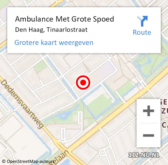 Locatie op kaart van de 112 melding: Ambulance Met Grote Spoed Naar Den Haag, Tinaarlostraat op 19 juni 2024 23:46