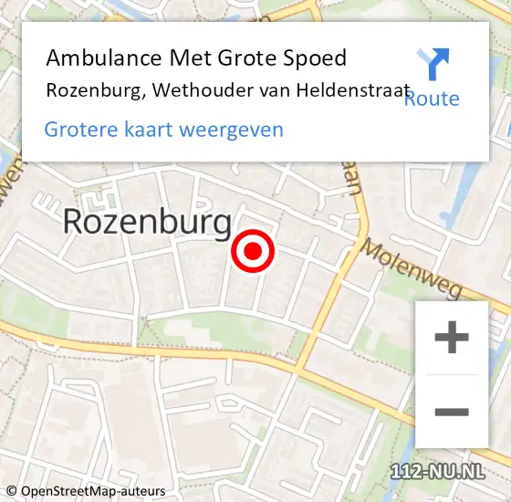 Locatie op kaart van de 112 melding: Ambulance Met Grote Spoed Naar Rozenburg, Wethouder van Heldenstraat op 20 juni 2024 00:08