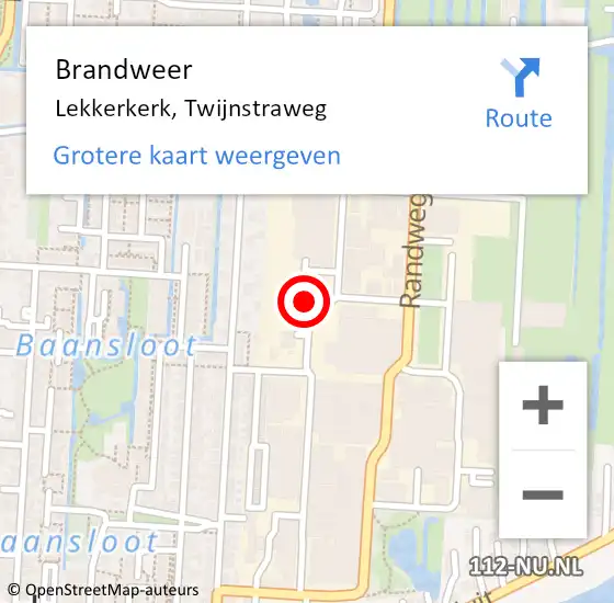 Locatie op kaart van de 112 melding: Brandweer Lekkerkerk, Twijnstraweg op 20 juni 2024 01:01