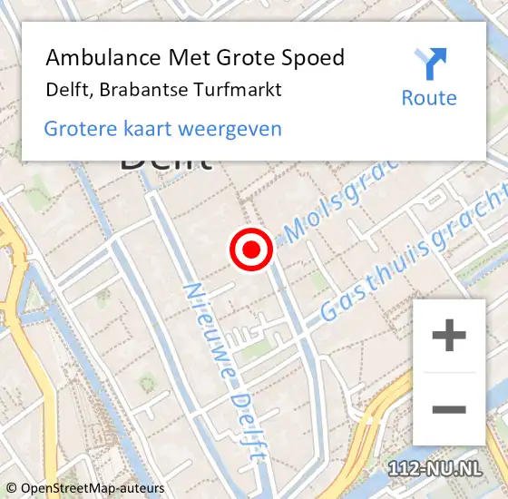 Locatie op kaart van de 112 melding: Ambulance Met Grote Spoed Naar Delft, Brabantse Turfmarkt op 20 juni 2024 01:33