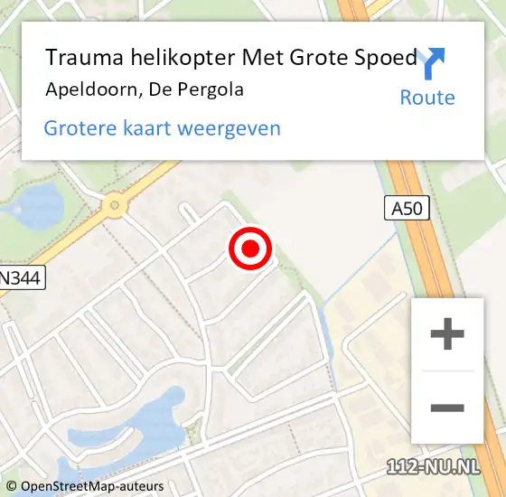 Locatie op kaart van de 112 melding: Trauma helikopter Met Grote Spoed Naar Apeldoorn, De Pergola op 20 juni 2024 02:17