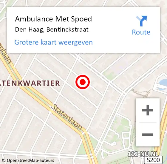 Locatie op kaart van de 112 melding: Ambulance Met Spoed Naar Den Haag, Bentinckstraat op 20 juni 2024 04:14