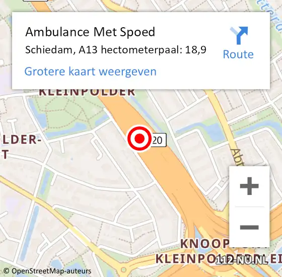 Locatie op kaart van de 112 melding: Ambulance Met Spoed Naar Schiedam, A13 hectometerpaal: 18,9 op 20 juni 2024 05:35