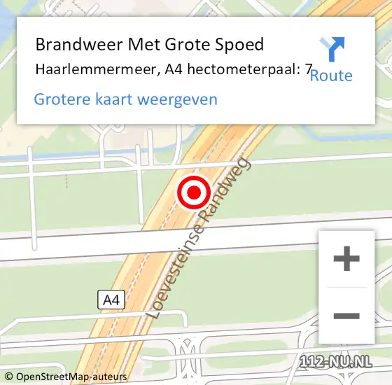 Locatie op kaart van de 112 melding: Brandweer Met Grote Spoed Naar Haarlemmermeer, A4 hectometerpaal: 7 op 20 juni 2024 05:52