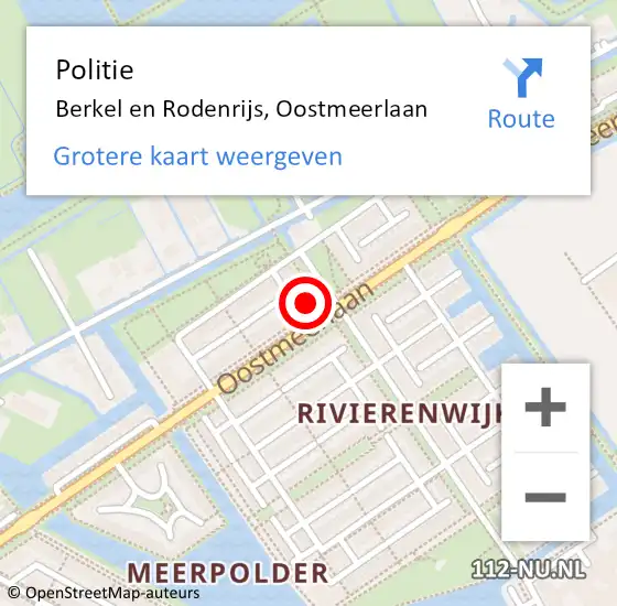 Locatie op kaart van de 112 melding: Politie Berkel en Rodenrijs, Oostmeerlaan op 20 juni 2024 06:00