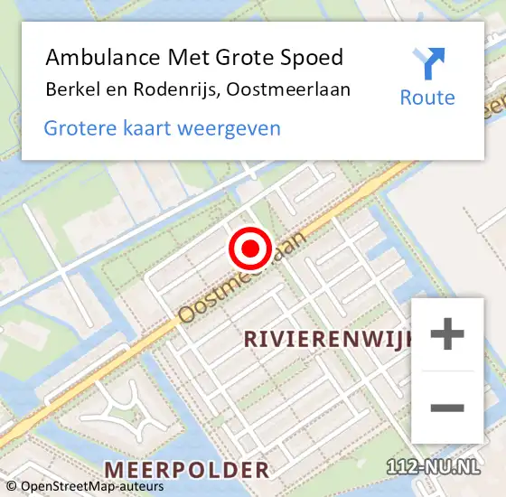 Locatie op kaart van de 112 melding: Ambulance Met Grote Spoed Naar Berkel en Rodenrijs, Oostmeerlaan op 20 juni 2024 06:07