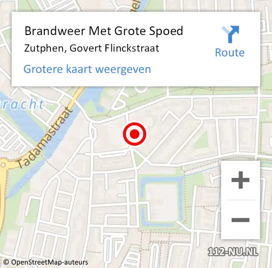 Locatie op kaart van de 112 melding: Brandweer Met Grote Spoed Naar Zutphen, Govert Flinckstraat op 20 juni 2024 07:33