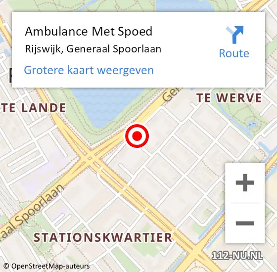 Locatie op kaart van de 112 melding: Ambulance Met Spoed Naar Rijswijk, Generaal Spoorlaan op 20 juni 2024 07:45