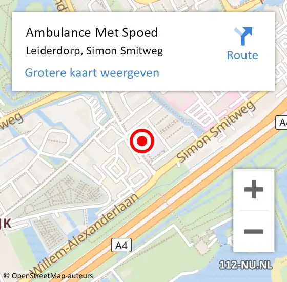 Locatie op kaart van de 112 melding: Ambulance Met Spoed Naar Leiderdorp, Simon Smitweg op 20 juni 2024 07:59