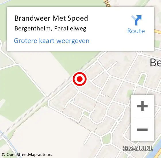 Locatie op kaart van de 112 melding: Brandweer Met Spoed Naar Bergentheim, Parallelweg op 10 oktober 2014 06:41