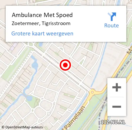 Locatie op kaart van de 112 melding: Ambulance Met Spoed Naar Zoetermeer, Tigrisstroom op 20 juni 2024 08:02