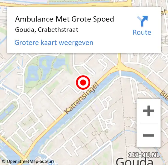 Locatie op kaart van de 112 melding: Ambulance Met Grote Spoed Naar Gouda, Crabethstraat op 20 juni 2024 08:09