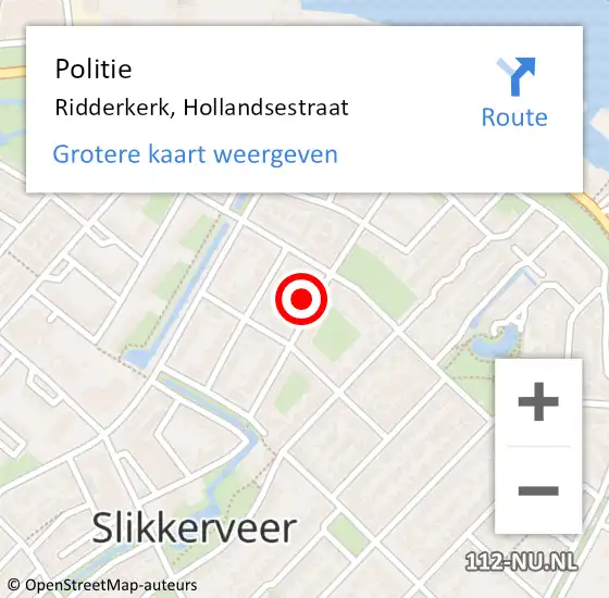 Locatie op kaart van de 112 melding: Politie Ridderkerk, Hollandsestraat op 20 juni 2024 08:11