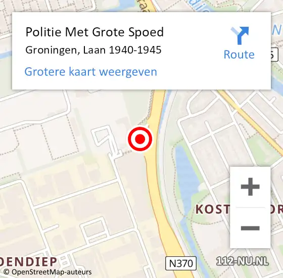 Locatie op kaart van de 112 melding: Politie Met Grote Spoed Naar Groningen, Laan 1940-1945 op 20 juni 2024 08:14